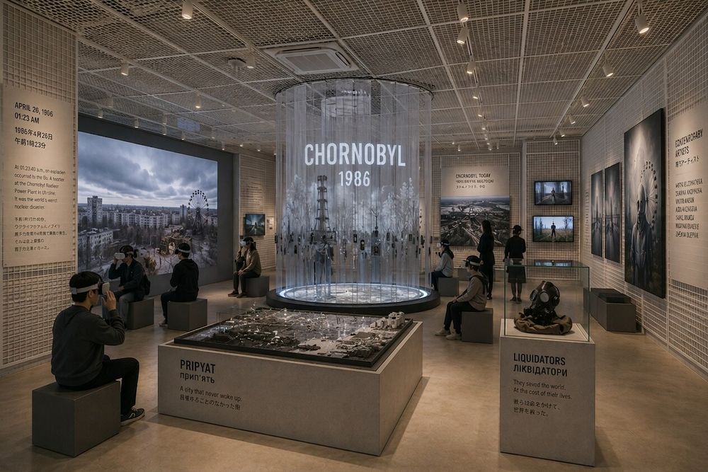 Contemporary art exhibition with a large installation